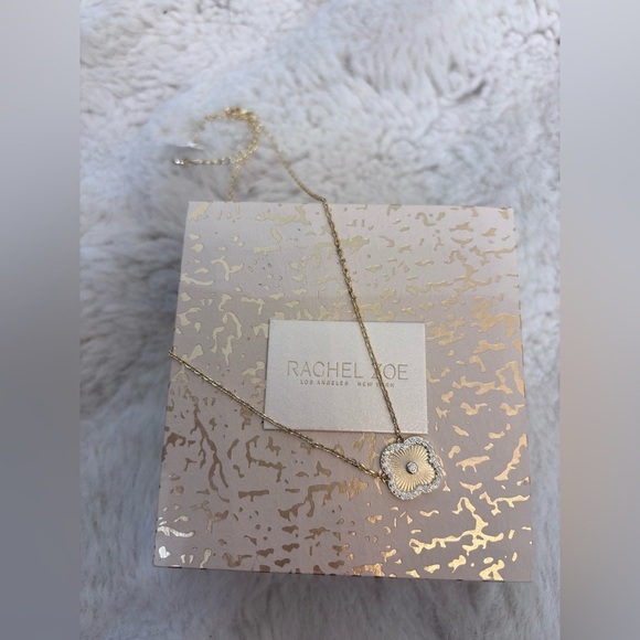 Rachel Zoe Gold Necklace with Rhinestone Clover Pendant - Picture 3 of 3